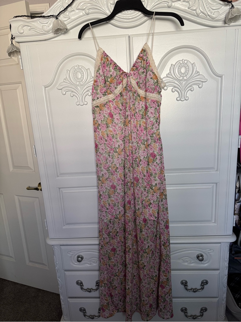 Princess Polly Pink Floral Maxi Dress with Cream Lace Trim